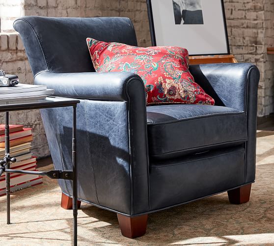 Irving Roll Arm Leather Armchair Pottery Barn
