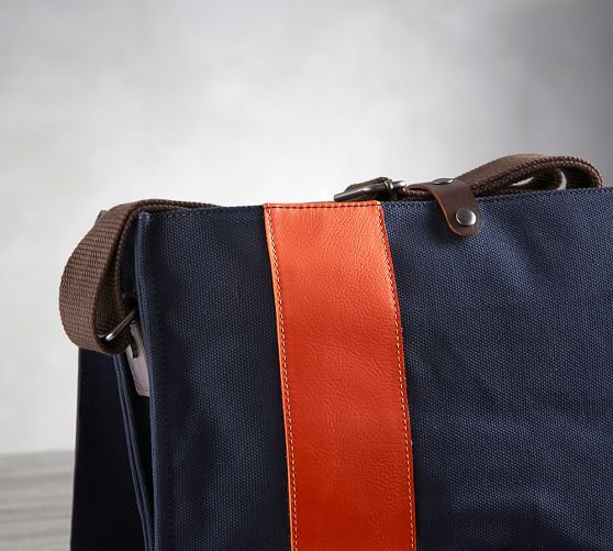 Bradley Leather Canvas Messenger Bag Orange Navy Pottery Barn