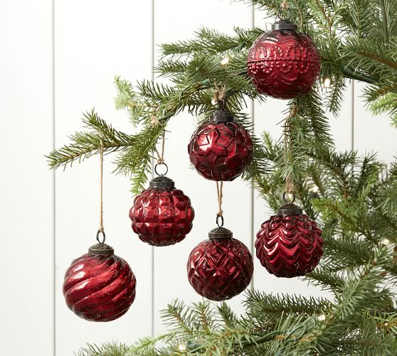 Mercury Glass Adorned Ornament Set Of 6 Red Pottery Barn