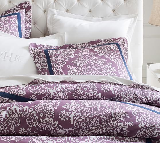 Lavender Elaine Damask Patterned Duvet Cover Sham Pottery Barn