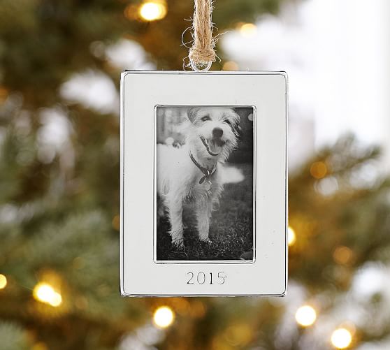 2015 Dated White Enamel Frame Christmas Ornament Pottery Barn