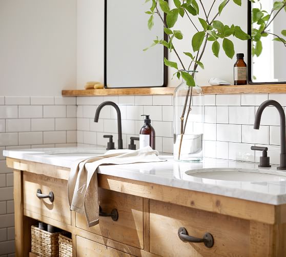 Benchwright Reclaimed Wood Double Sink Vanity Wax Pine Finish