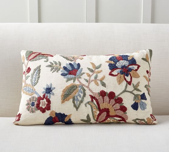 Aviva Floral Embroidered Lumbar Pillow Cover Pottery Barn