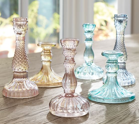 Vintage Inspired Pressed Glass Taper Holder Set Of 3 Warm