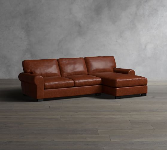 Turner Roll Arm Leather Sofa With Chaise Sectional Pottery Barn