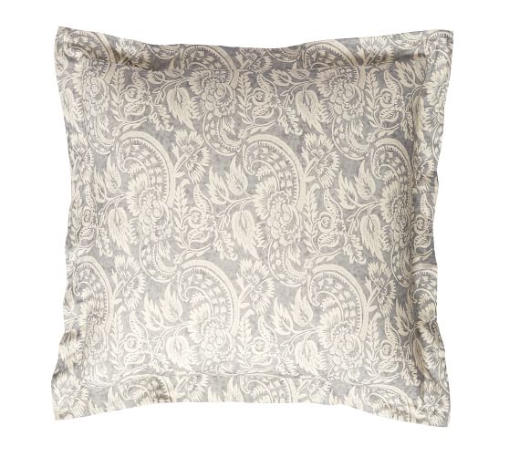 Gray Alessandra Scroll Organic Percale Patterned Duvet Cover