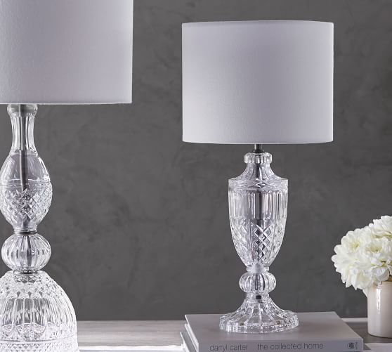 Etta Pressed Glass Bedside Lamp With Shade Black Nickel Pottery