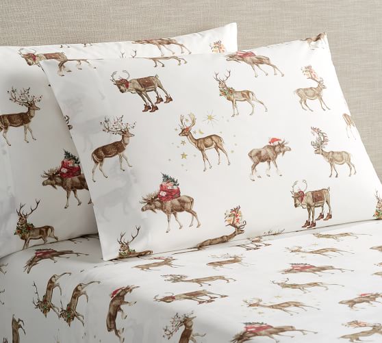 Silly Stag Organic Printed Sheet Set Cal King Multi Pottery Barn