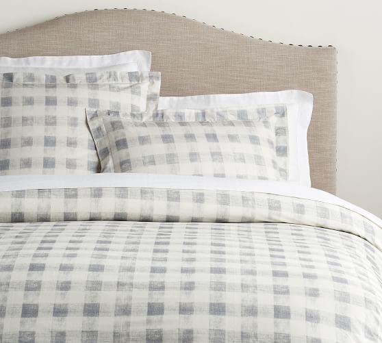 Gray Rhett Check Organic Percale Patterned Duvet Cover Sham