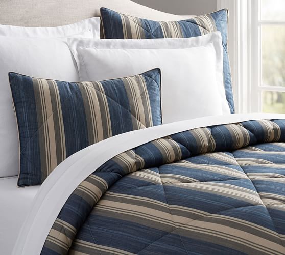 Greer Stripe Comforter King Cal King Blue Multi Pottery Barn