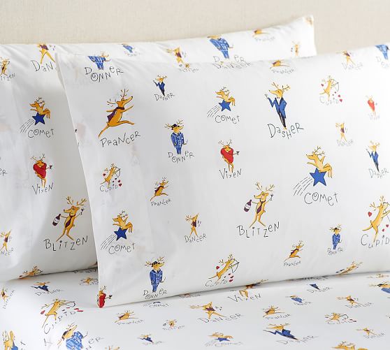 Santa S Reindeer Organic Sheet Set Cal King Multi Pottery Barn