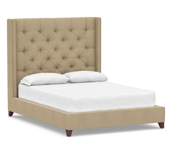 Harper Upholstered Tufted Tall Bed With Bronze Nailheads King