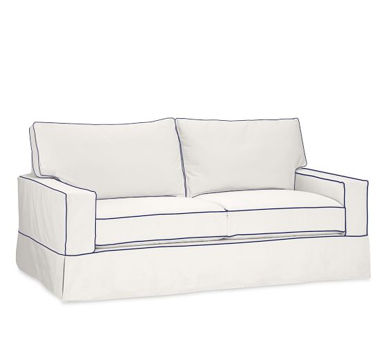 Pb Comfort Square Slipcovered Sofa Box Edge Memory Foam Cushions