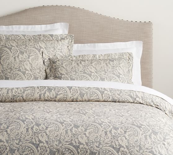 Alesandra Scroll Organic Percale Duvet Cover Shams Gray