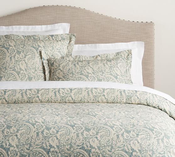 Alessandra Organic Percale Duvet Cover Full Queen Blue Pottery