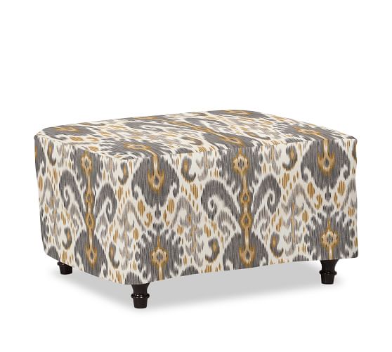Carlisle Slipcovered Ottoman Polyester Wrapped Cushions Ikat Geo