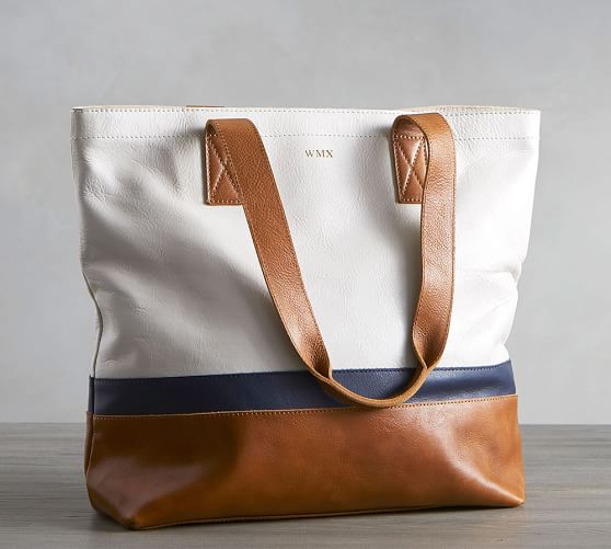 Ainsley Leather Tote Bag Navy White