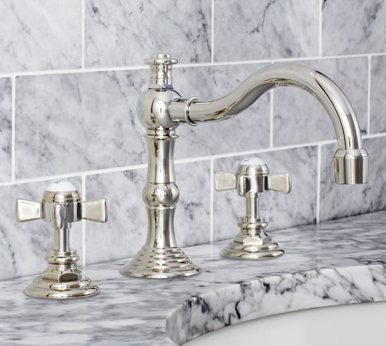 Langford Cross Handle Widespread Bathroom Faucet Polished Nickel