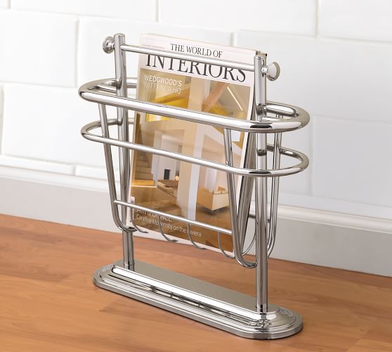 Mercer Floor Magazine Rack Polished Nickel Finish Mercer Floor Magazine Rack Polished Nickel Finish