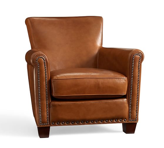 Irving Leather Armchair Bronze Nailheads Polyester Wrapped