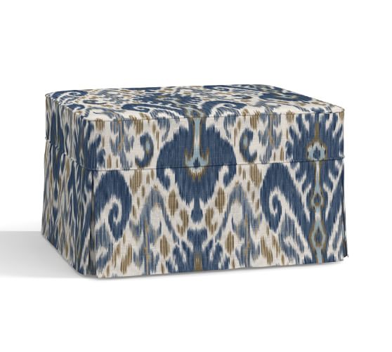 Pb Basic Slipcovered Ottoman Polyester Wrapped Cushions Ikat Geo