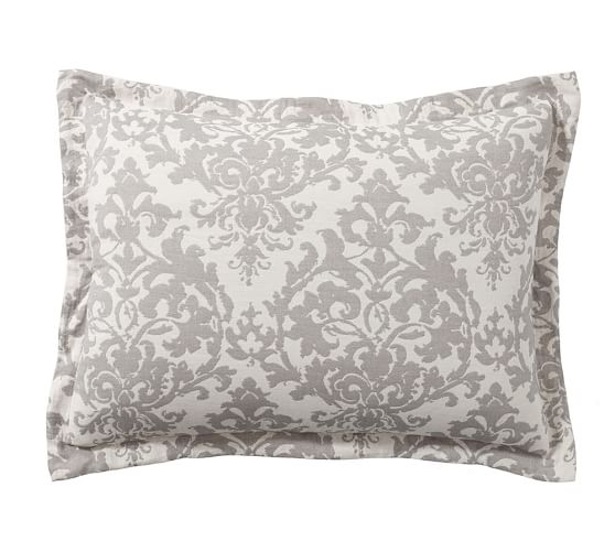 Gray Jacquard Linen Medallion Cotton Patterned Duvet Cover Sham