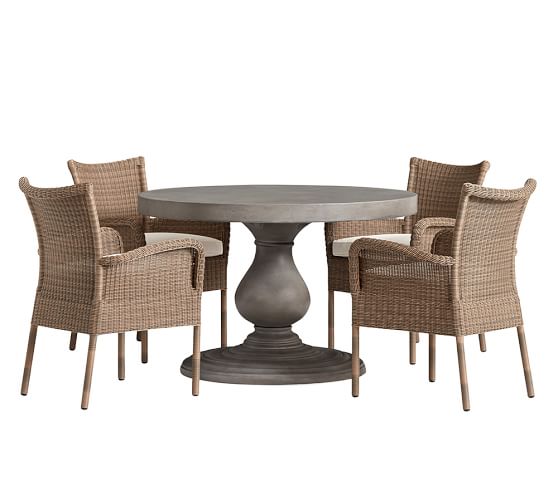 Geneva 48 Pedestal 4 Georgia All Weather Wicker Dining Chairs