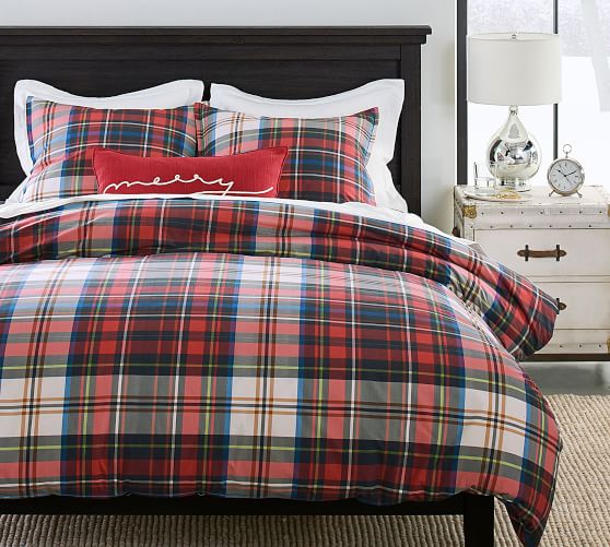 Declan Plaid Organic Percale Duvet Cover & Shams Pottery Barn
