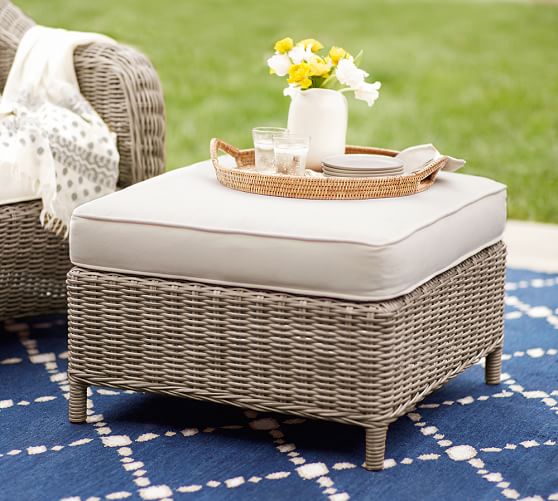 Torrey All Weather Wicker Lounge Ottoman Natural Pottery Barn