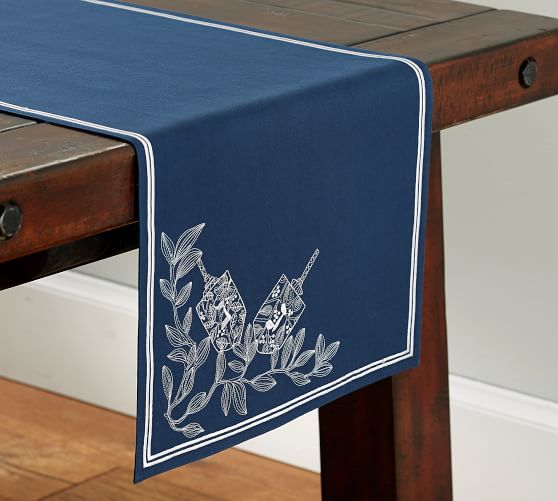 Embroidered Hanukkah Table Runner Pottery Barn