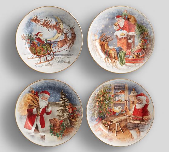 Santa S Journey Salad Plates Set Of 4 Assorted Pottery Barn