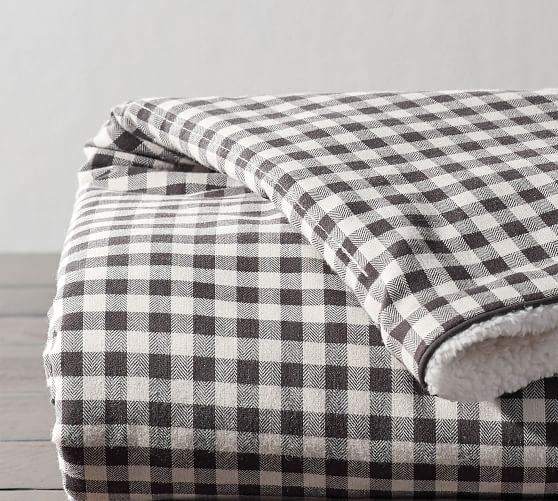 Gingham Sherpa Back Throw Pottery Barn