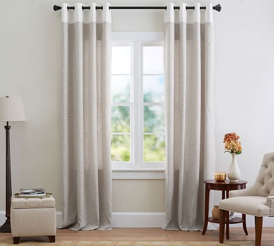 Emery Border Linen Cotton Curtain Oatmeal Ivory Pottery Barn