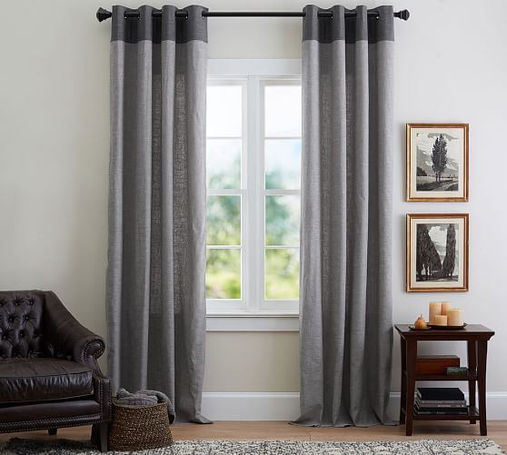 Emery Border Linen Cotton Grommet Curtain Gray Charcoal