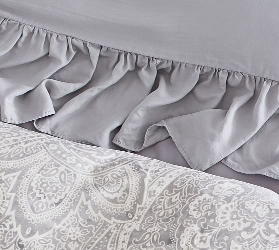 Tencel Ruffle Duvet Cover Shams Gray Pottery Barn