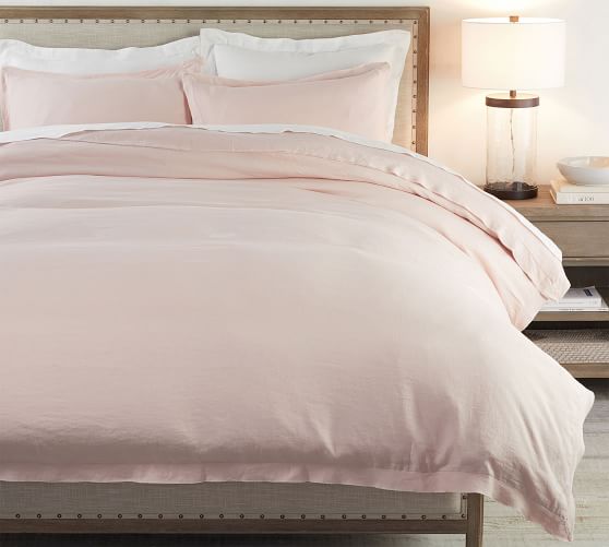 Belgian Flax Linen Double Flange Solid Duvet Cover Soft Rose