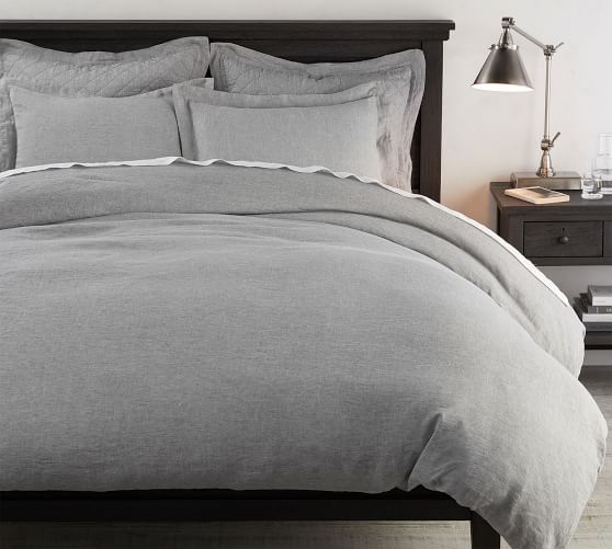 Belgian Flax Linen Duvet Cover Shams Flagstone Pottery Barn