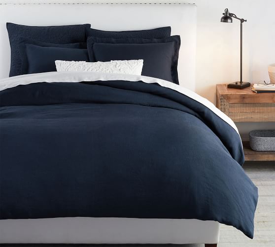 Belgian Flax Linen Duvet Cover Shams Midnight Pottery Barn