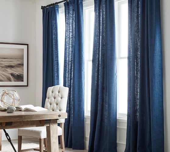 Emery Linen Cotton Pole Pocket Curtain Blue Dawn Pottery Barn