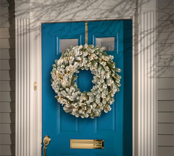 Pre Lit Faux Sheffield Spruce Flocked Wreath Garland Pottery Barn