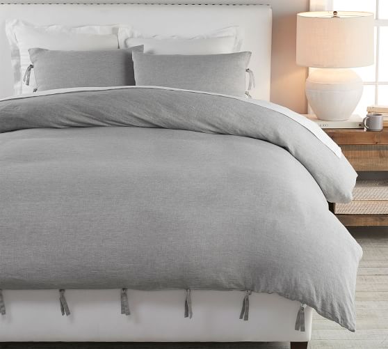 Belgian Flax Linen Duvet Cover Shams With Ties Flagstone