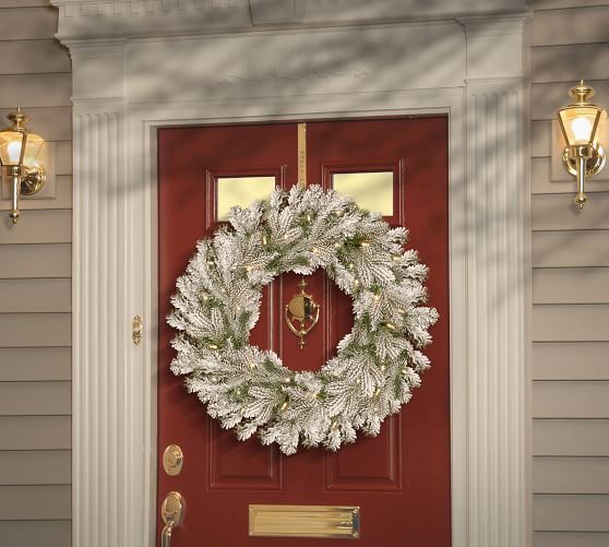 Pre Lit Faux Sheffield Spruce Flocked Wreath Garland Pottery Barn
