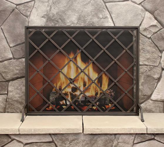 Iron Weave Single Panel Fireplace Screens Pottery Barn