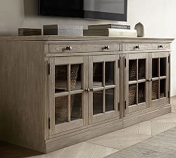 Small Media Cabinet Glass Doors Pottery Barn