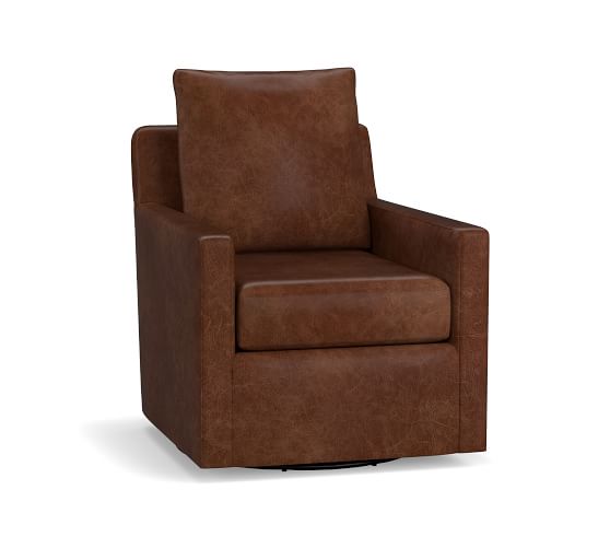 Ayden Square Arm Leather Swivel Glider Pottery Barn