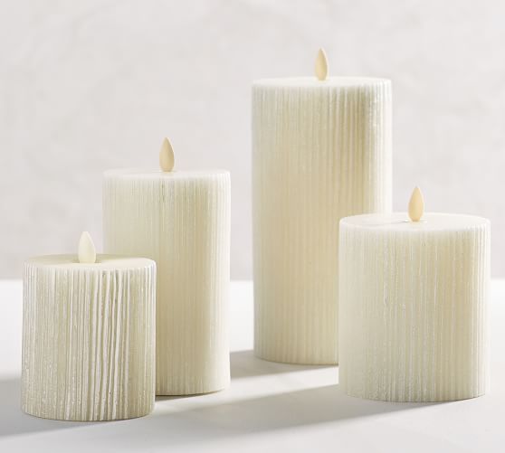Premium Flicker Flameless Etched Stripe Pillar Candle Pottery Barn