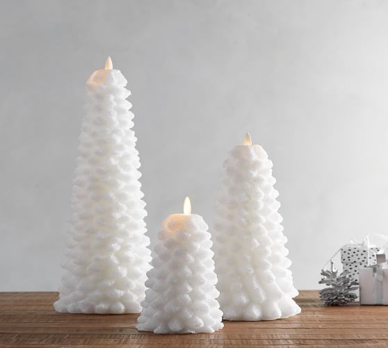Premium Flicker Flameless Glitter Tree Candle White Pottery Barn