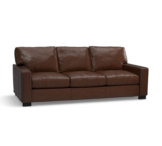 Turner Square Arm Leather Sofa With Nailheads Pottery Barn Turner Square Arm Leather Sofa With