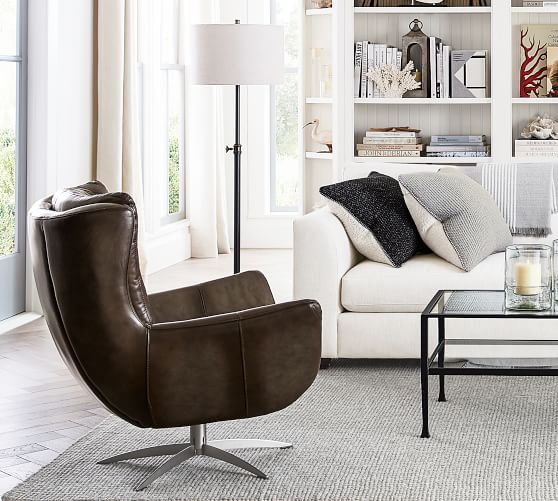 Wells Leather Tufted Swivel Armchair Pottery Barn