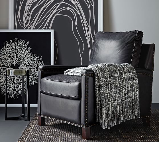 Tyler Leather Square Arm Recliner With Nailheads Pottery Barn